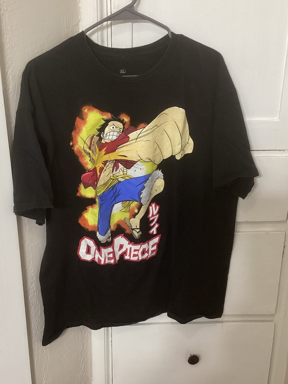 Onepiece Black Tee with Luffy Flame Graphic